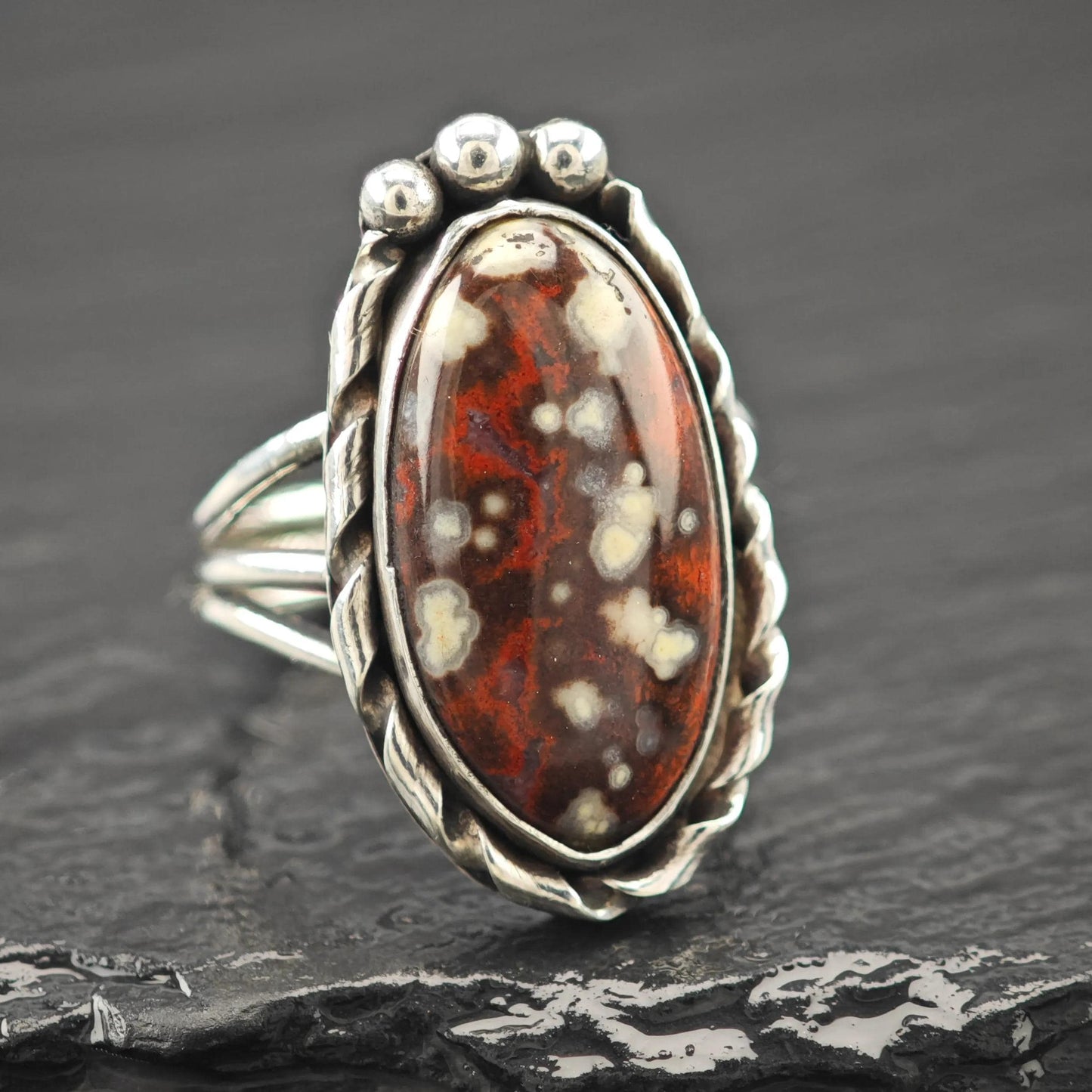 Vintage Sterling Silver Ring, Unique Gemstone Size 5 1/4