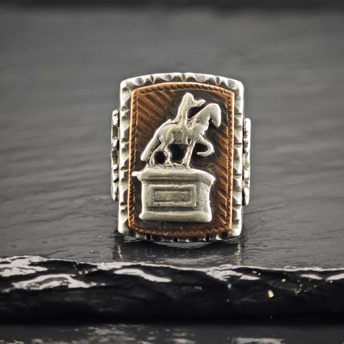México Biker Ring Horse & Warrior Statue Sterling Silver Ring Sz 8 1/4 R6812