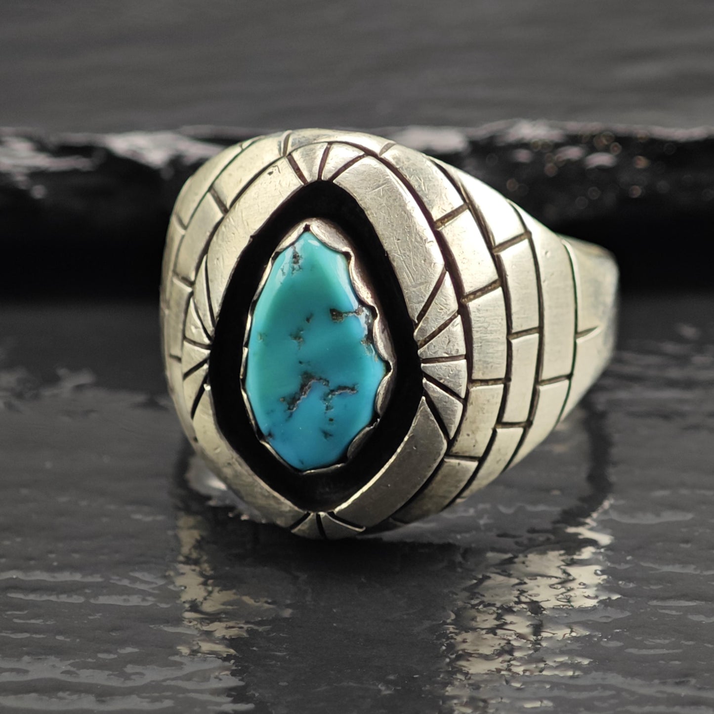 Native American Turquoise Ring Sterling Silver Sz 15 1/2 R6621