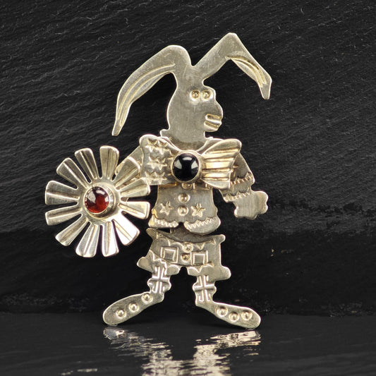 Garnet Bowtie Easter Bunny Brooch Sterling Silver B2244