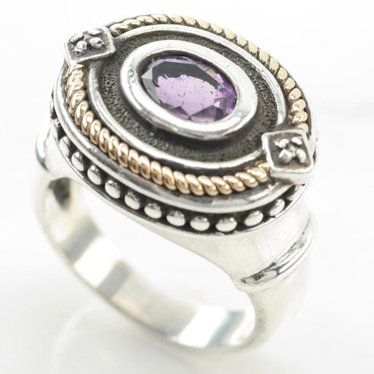 Vintage Amethyst 14k Gold Accent Sterling Silver Ring Size 7