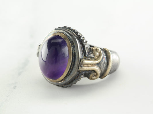 Vintage By Sevan Amethyst Oxidized Sterling Silver Ring