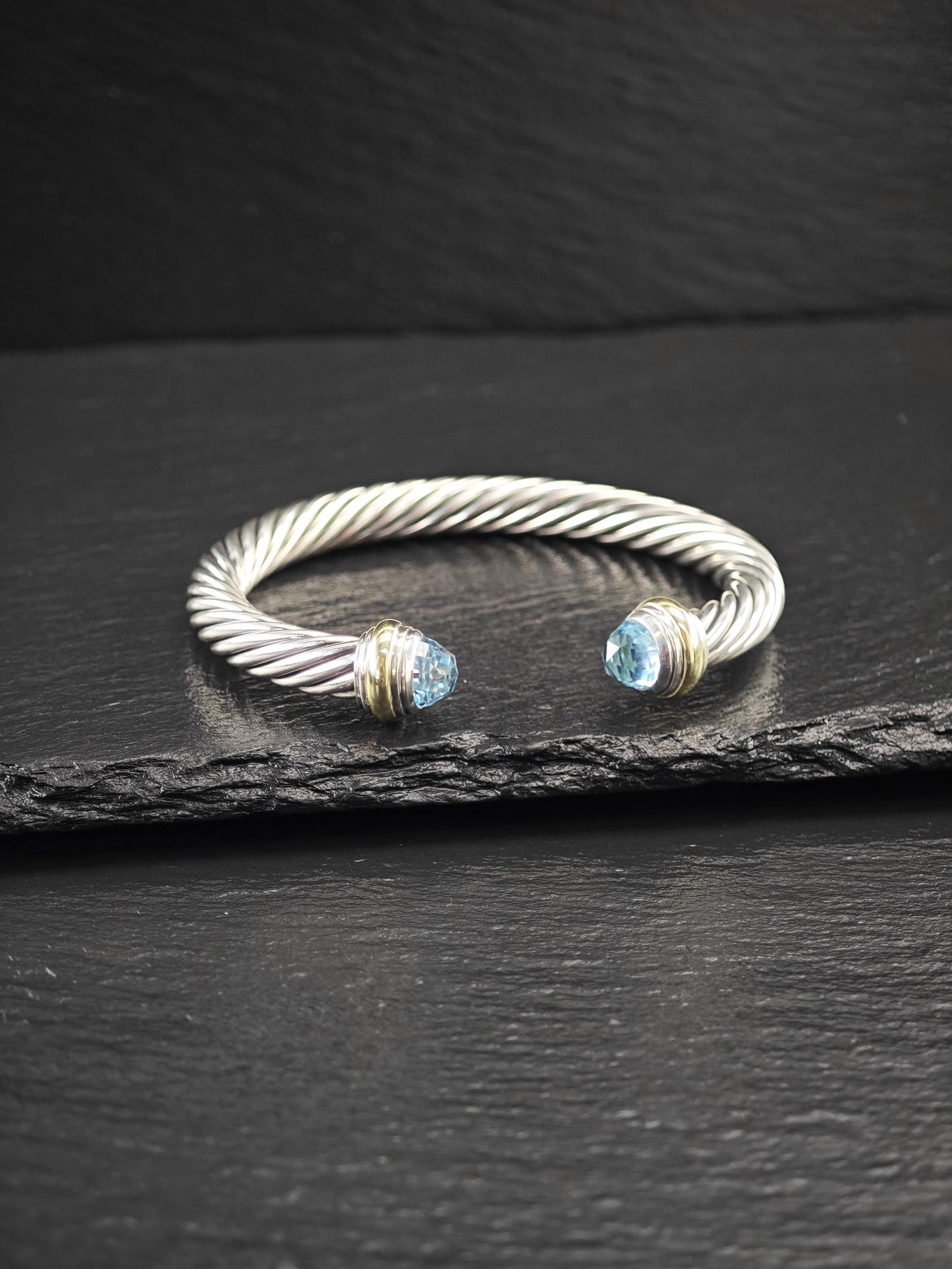 David Yurman 7mm 14K Gold Accents, Topaz Cuff Bracelet Sterling Silver