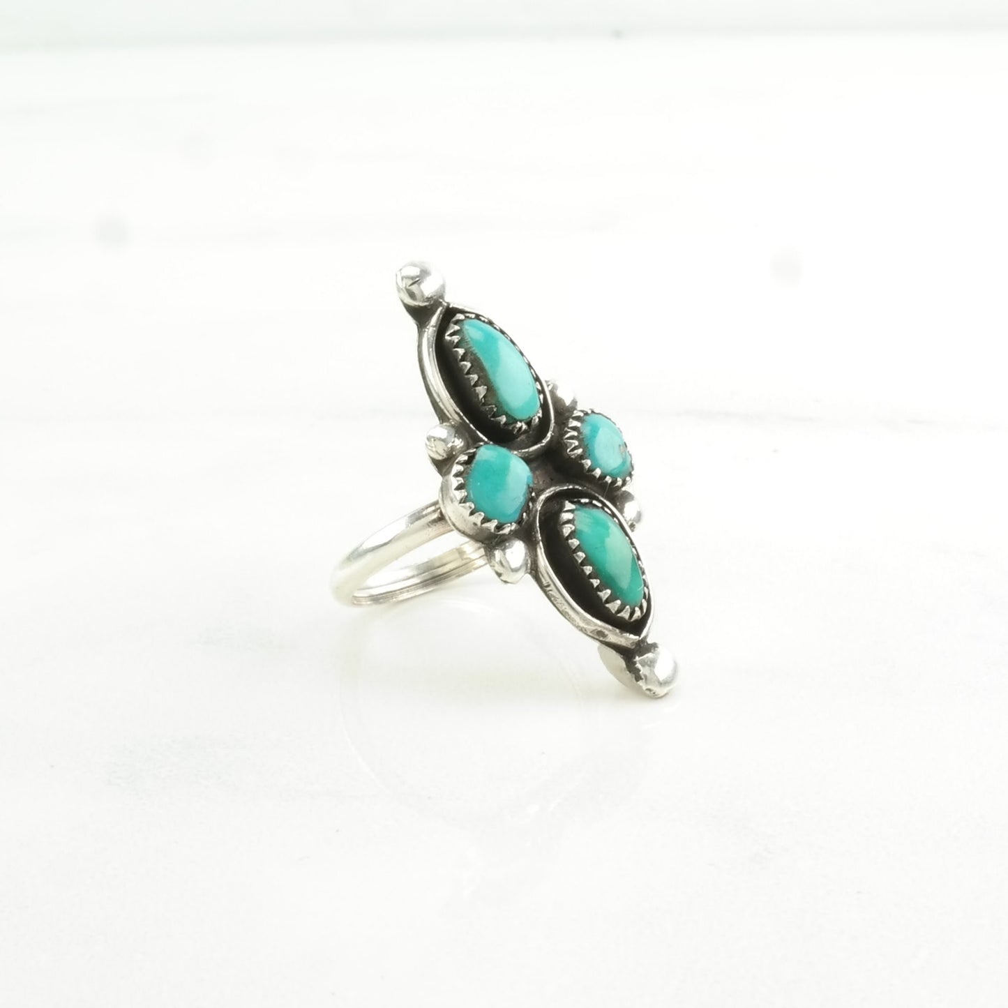 Vintage Zuni Silver Ring Turquoise Cluster Sterling Blue Size 5