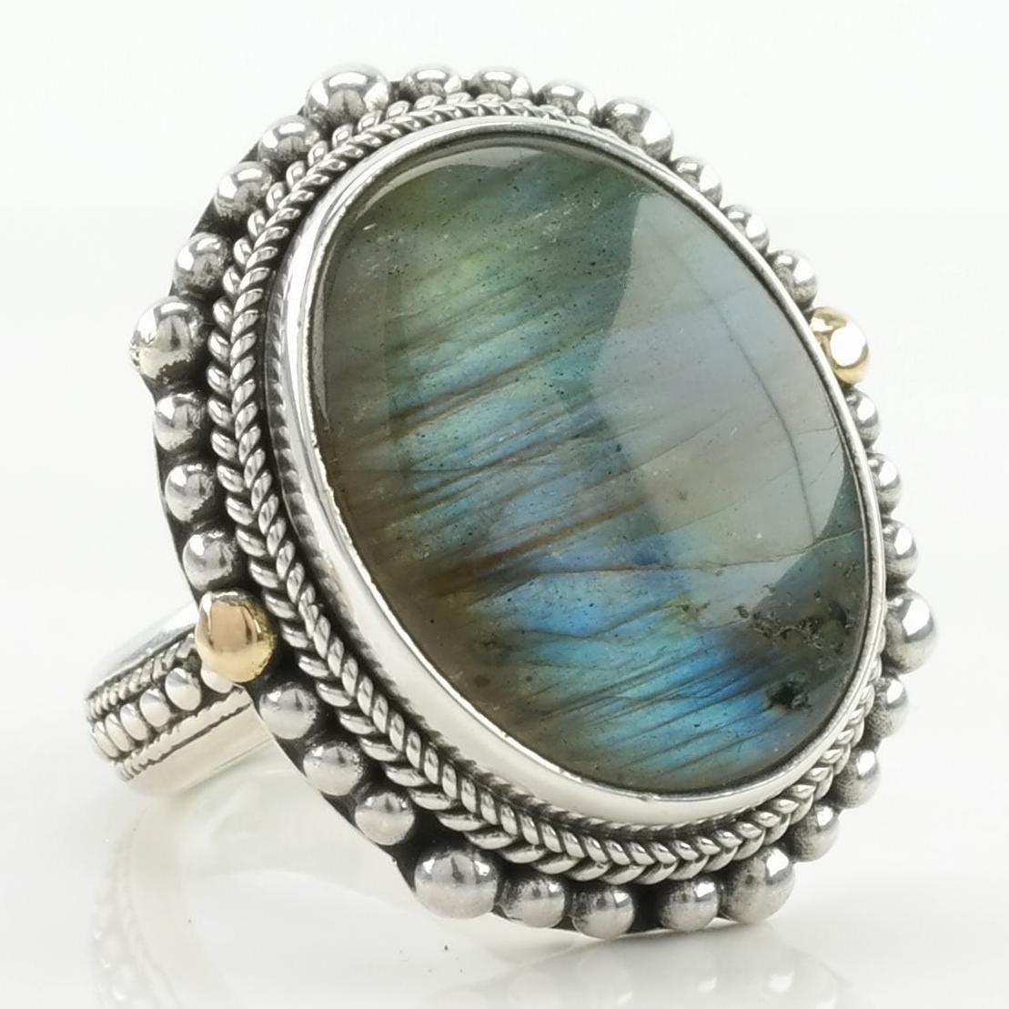 Vintage Labradorite Ring Sterling Silver 18k Gold Accent