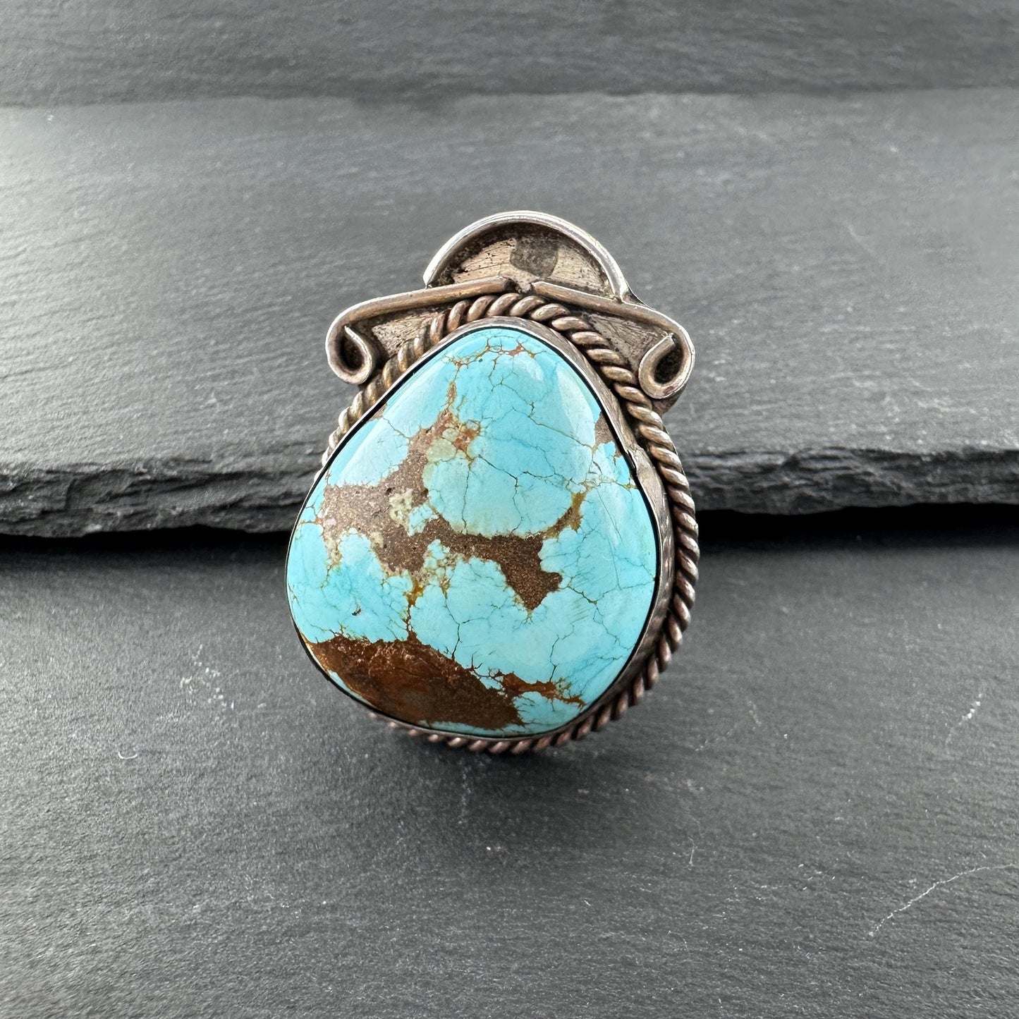 Native American, Large Number Eight Turquoise Ring Sterling Silver