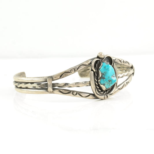 Native American Sterling Silver Cuff Bracelet Blue Turquoise