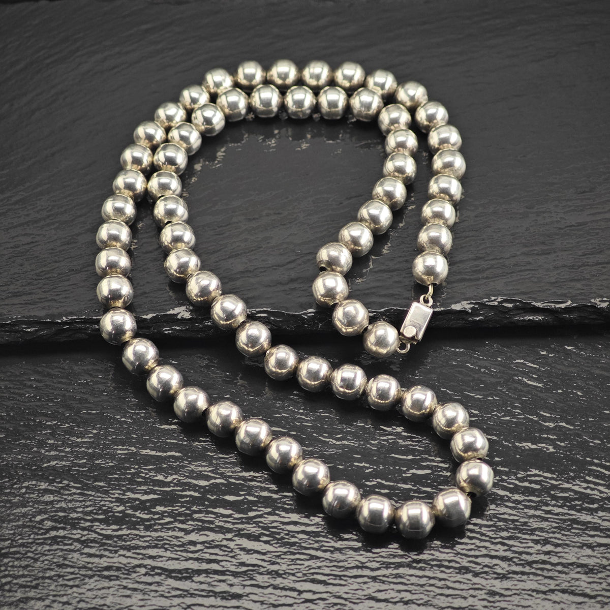 10mm Mexican Sterling Silver Beaded Necklace N2769