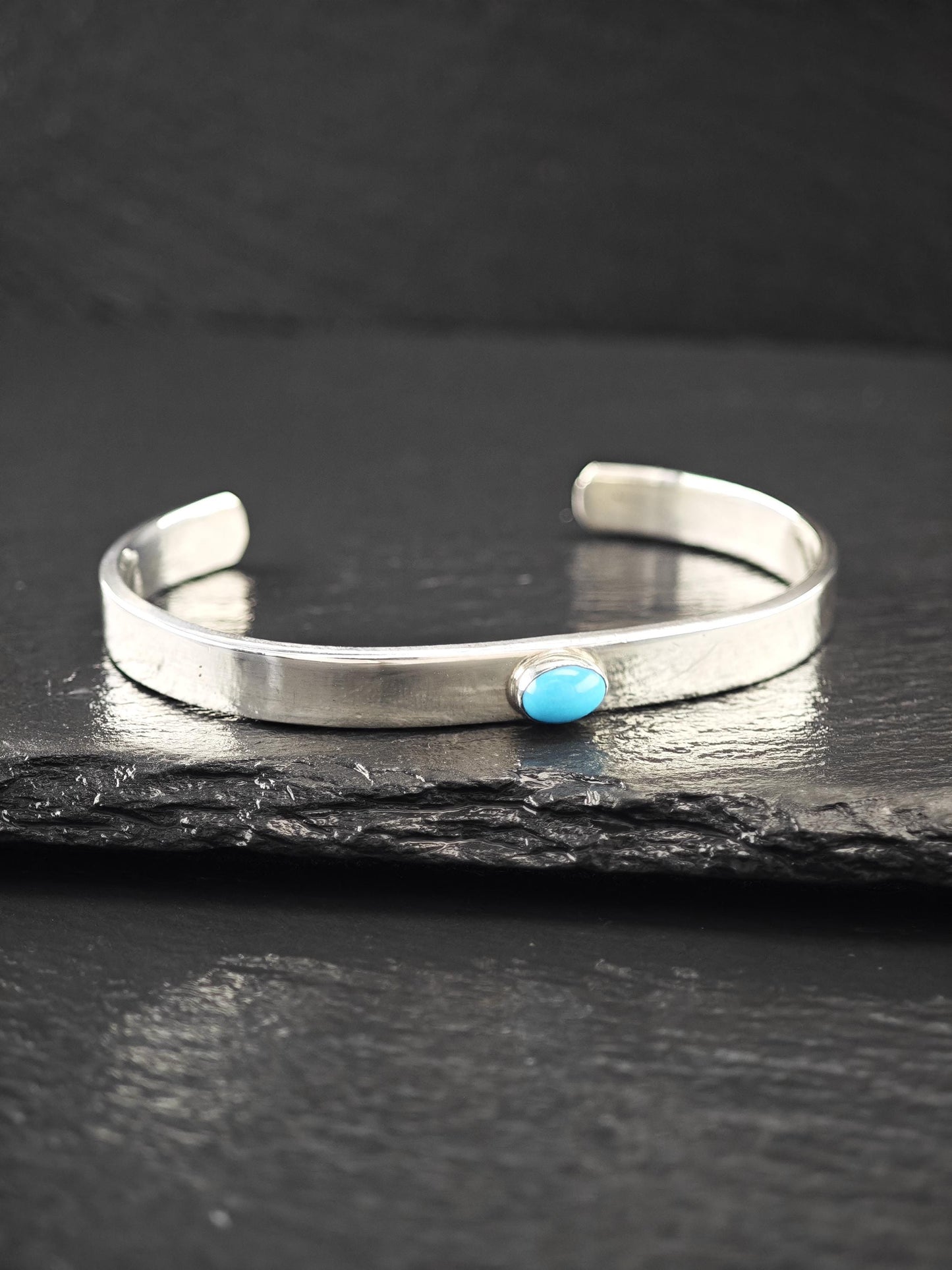 Navajo, Native American Minimalist Turquoise Cuff Bracelet Sterling Silver Stackable