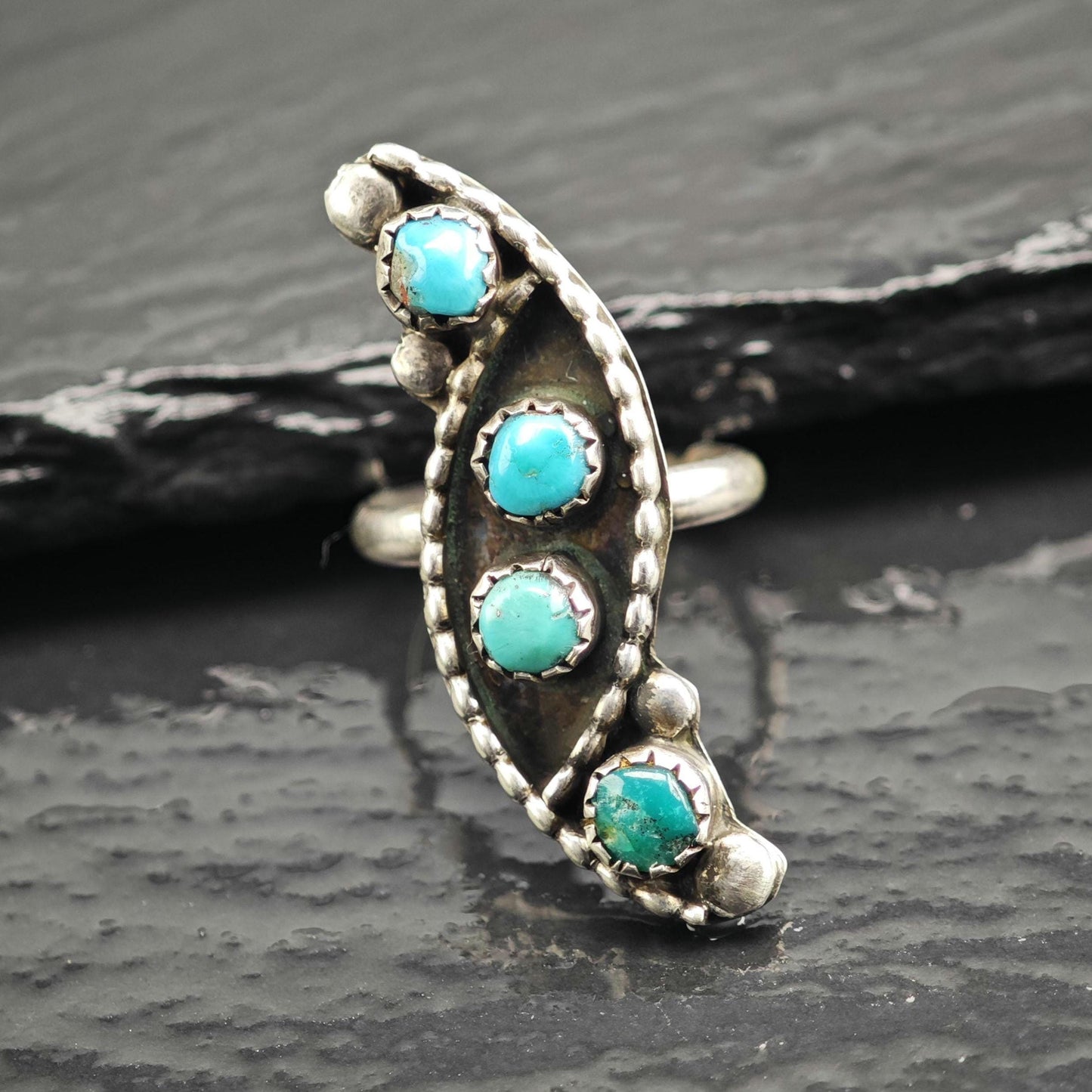 SW Turquoise Multi Stone Sterling Silver Ring Sz 4 1/4 R6643