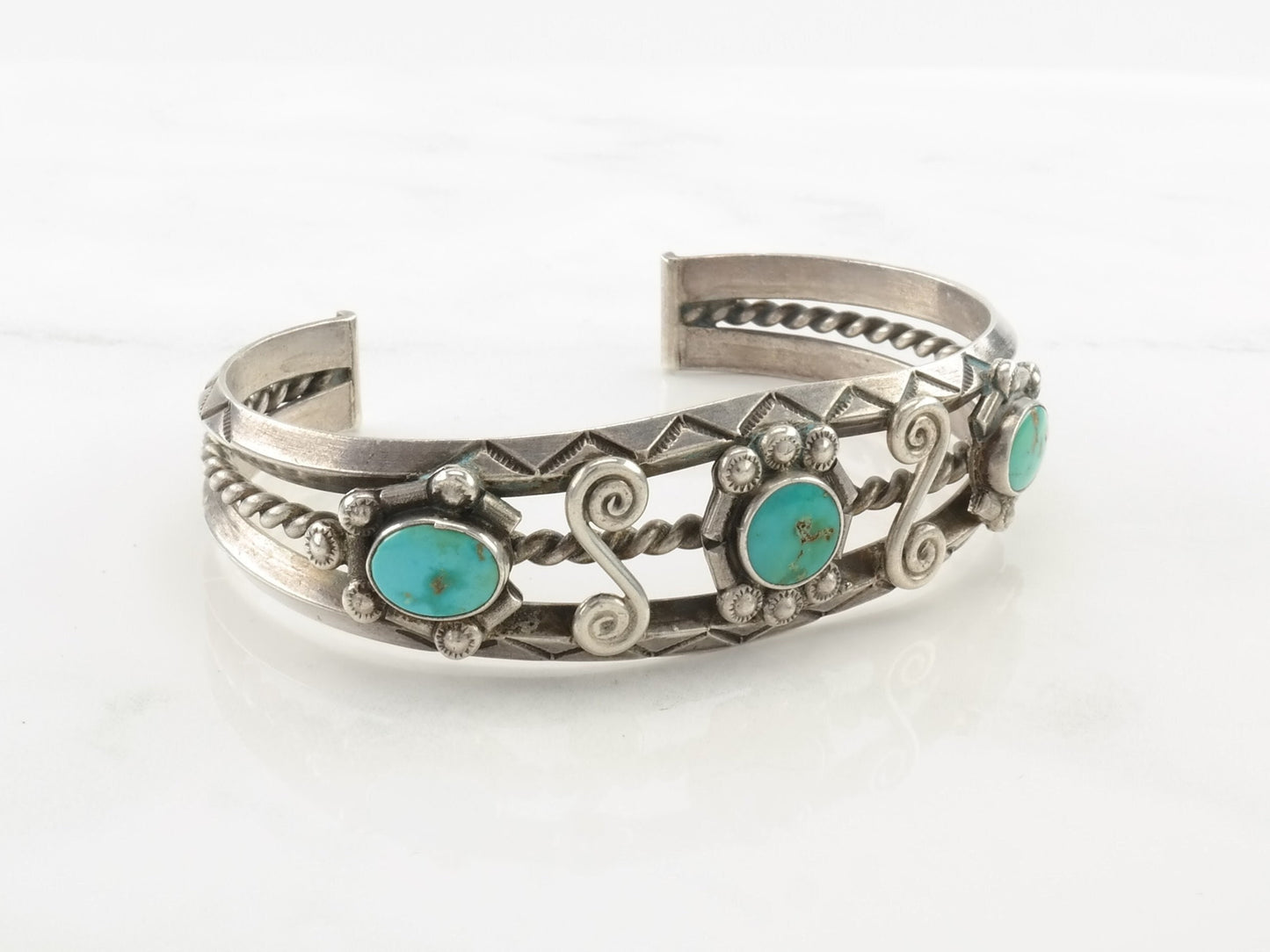 Native American Historic Blue Gem Turquoise Sterling Silver Cuff Bracelet