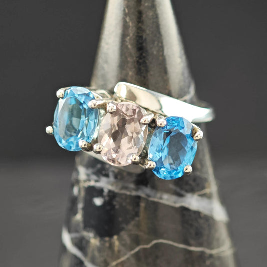 Natural Amethyst and Topaz Ring: Sterling Silver Vintage Style Size 6 3/4