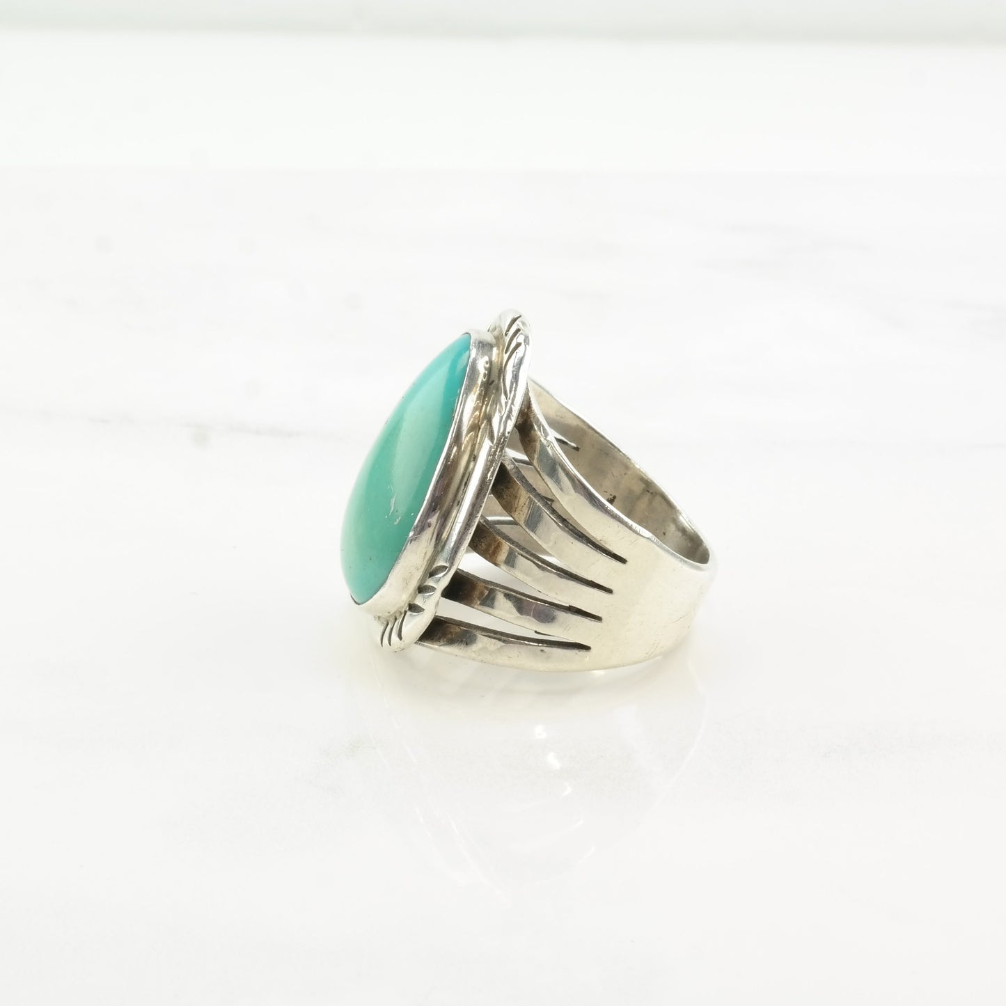 Vintage Navajo Turquoise Ring, Size 10 3/4, Sterling Silver, Signed BY, Circa 1980s