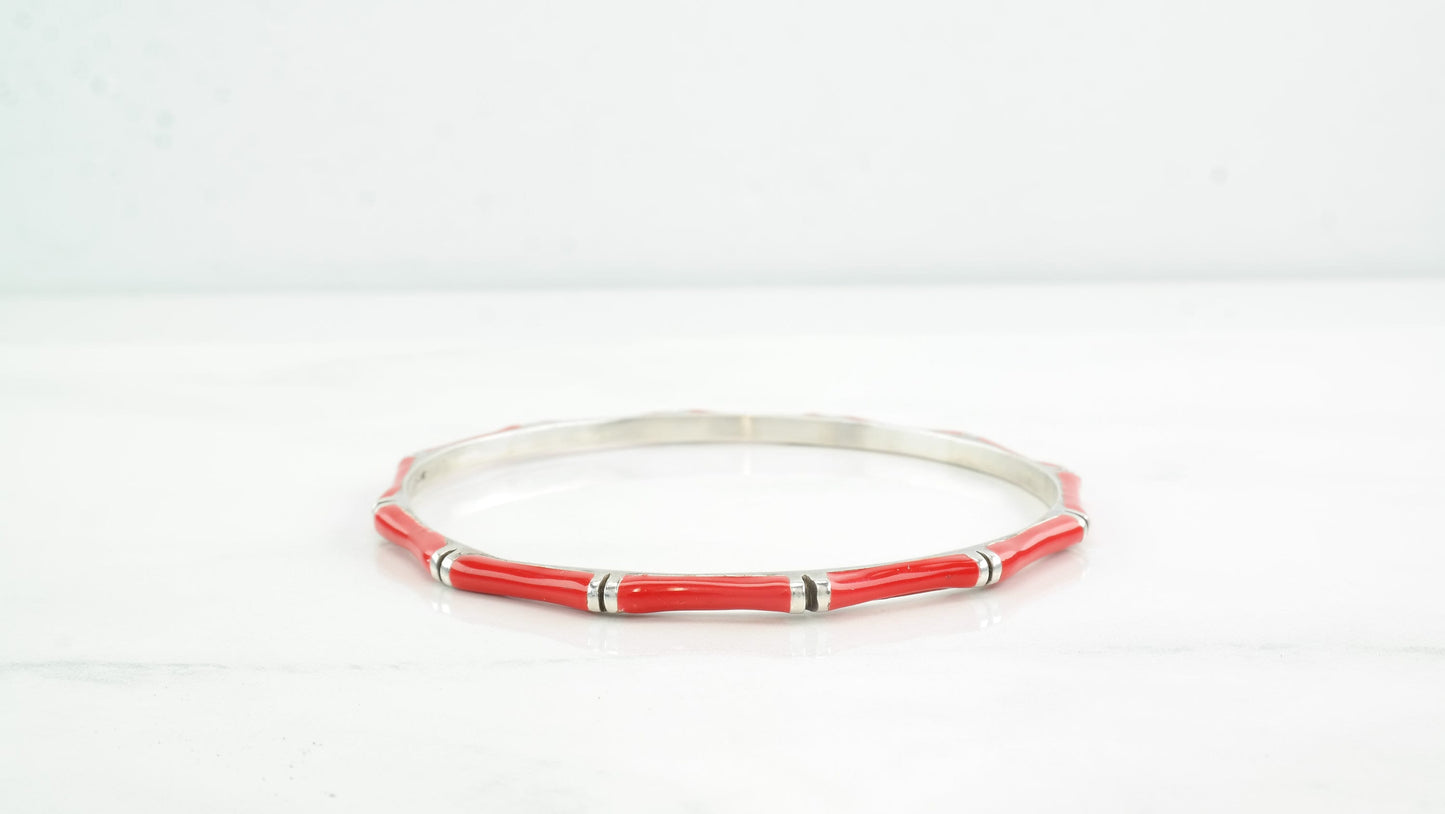 Hildago Sterling Silver Bangle Bracelet Red Enamel