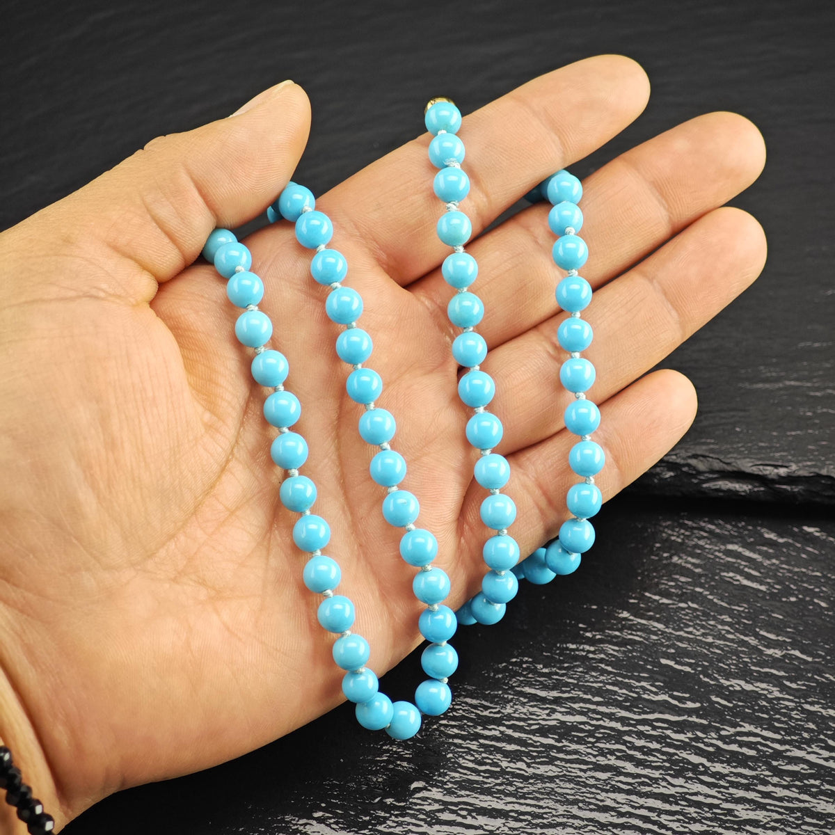 6mm Blue Turquoise 14K Gold Clasp Beaded Necklace N2782