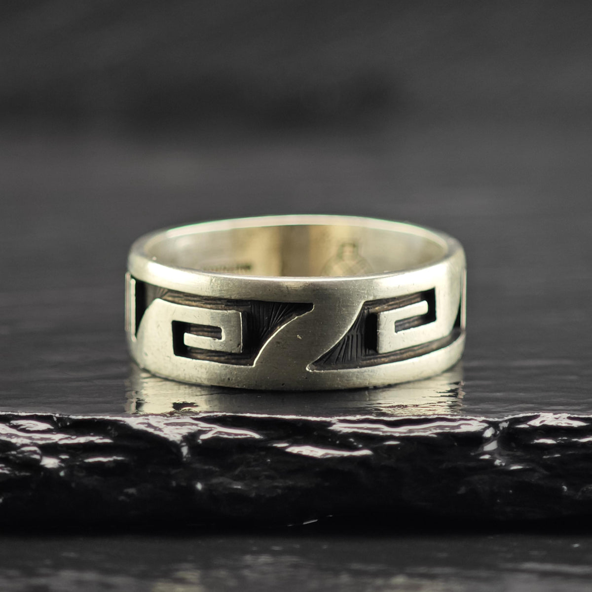 Hopi Overlay Band By Archie Talahaftewa Sterling Silver Sz 11 R6850