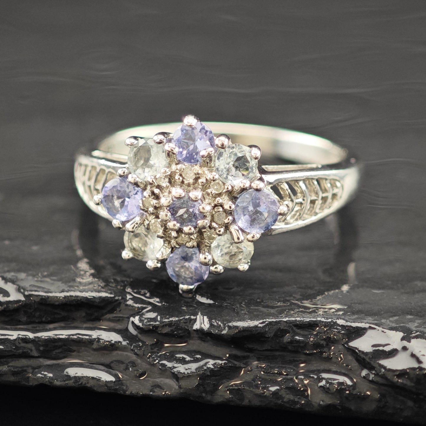 Floral Sterling Silver Ring Gemstone Accent Size 8 R6235