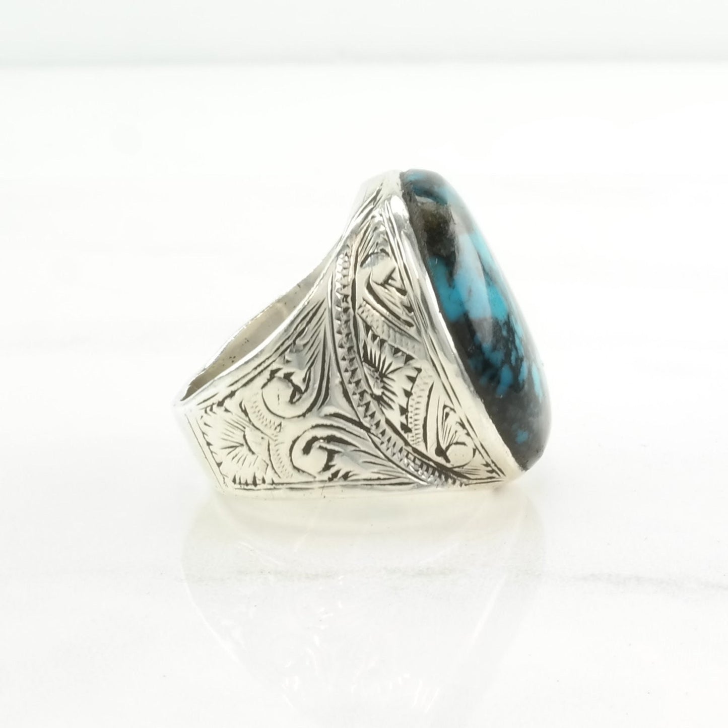 Southwest Silver Ring Turquoise Stamped Sterling Blue Size 10