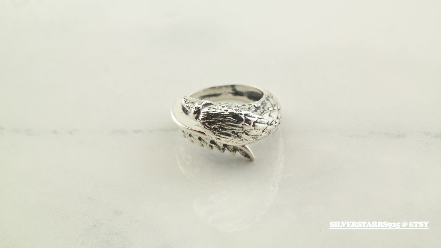 Sterling Silver Ring Griffin, Eagle Bird, Biker Size 6