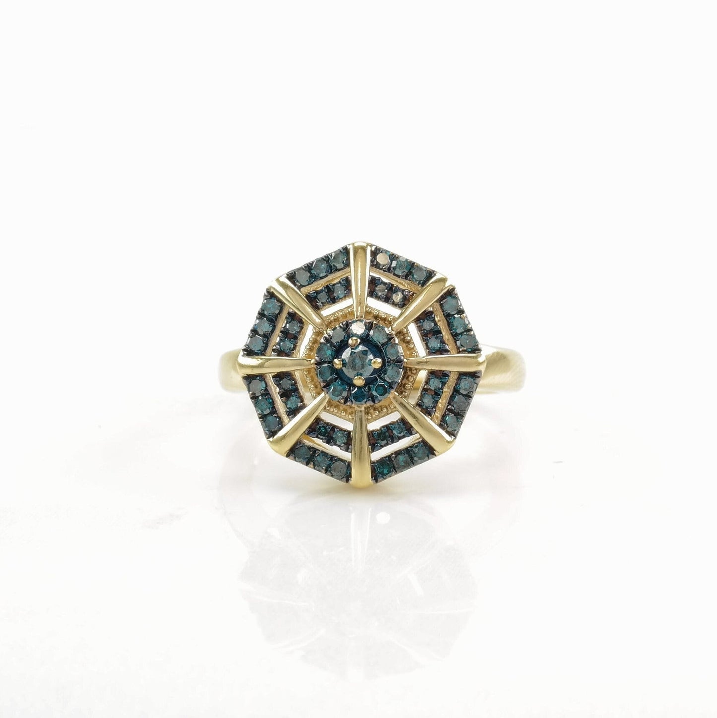 Sterling Silver Ring Diamond Cluster Blue Size 5