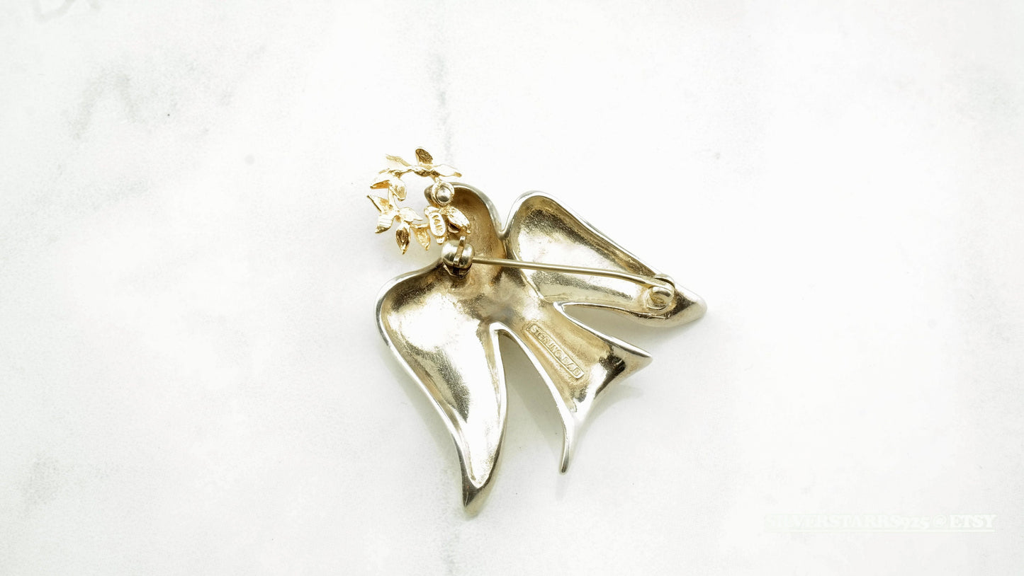 Modernist Sterling Silver and Gold Dove Brooch B1349