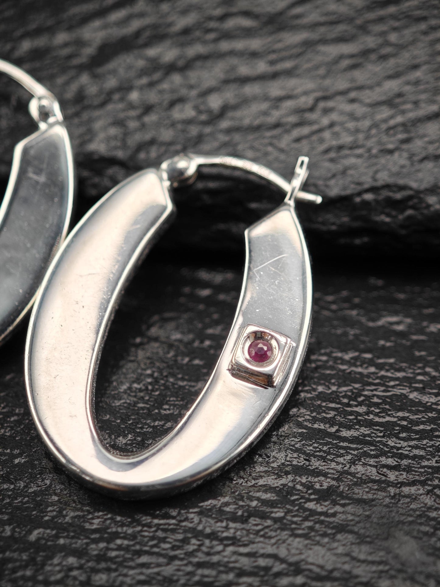 Elle Ruby Hinged Hoop Earrings Sterling Silver