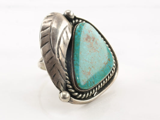 Sterling Silver Ring Spiderweb Turquoise Leaf Size 8