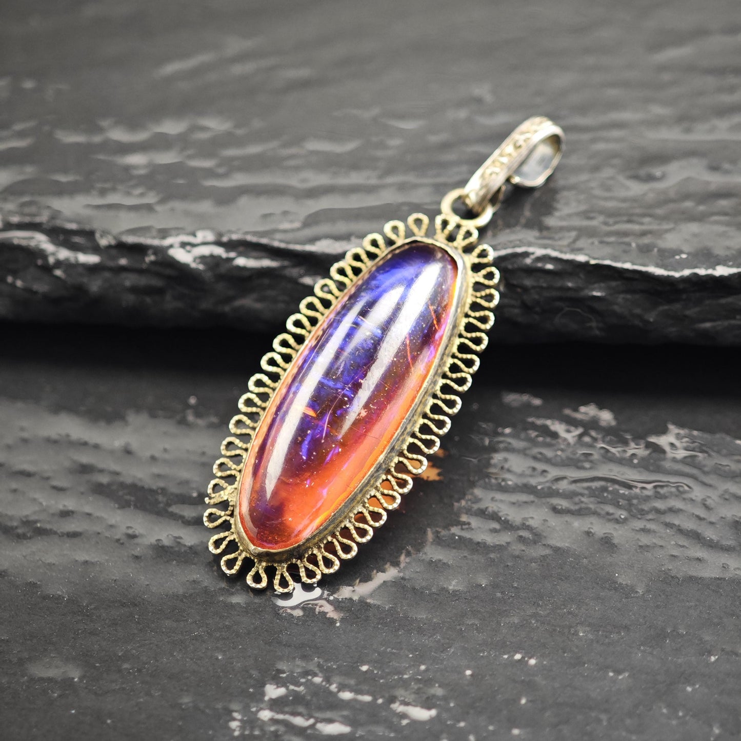 Dragon's Breath Opal Glass Pendant Sterling Silver P3049