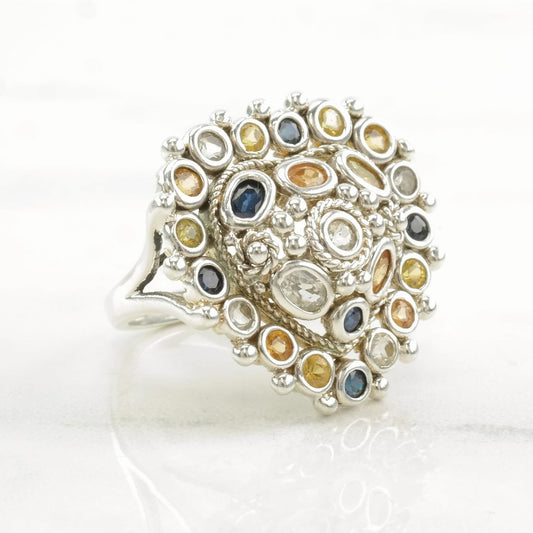 Sterling Silver Ring Citrine, Topaz, Sapphire Heart Size 7