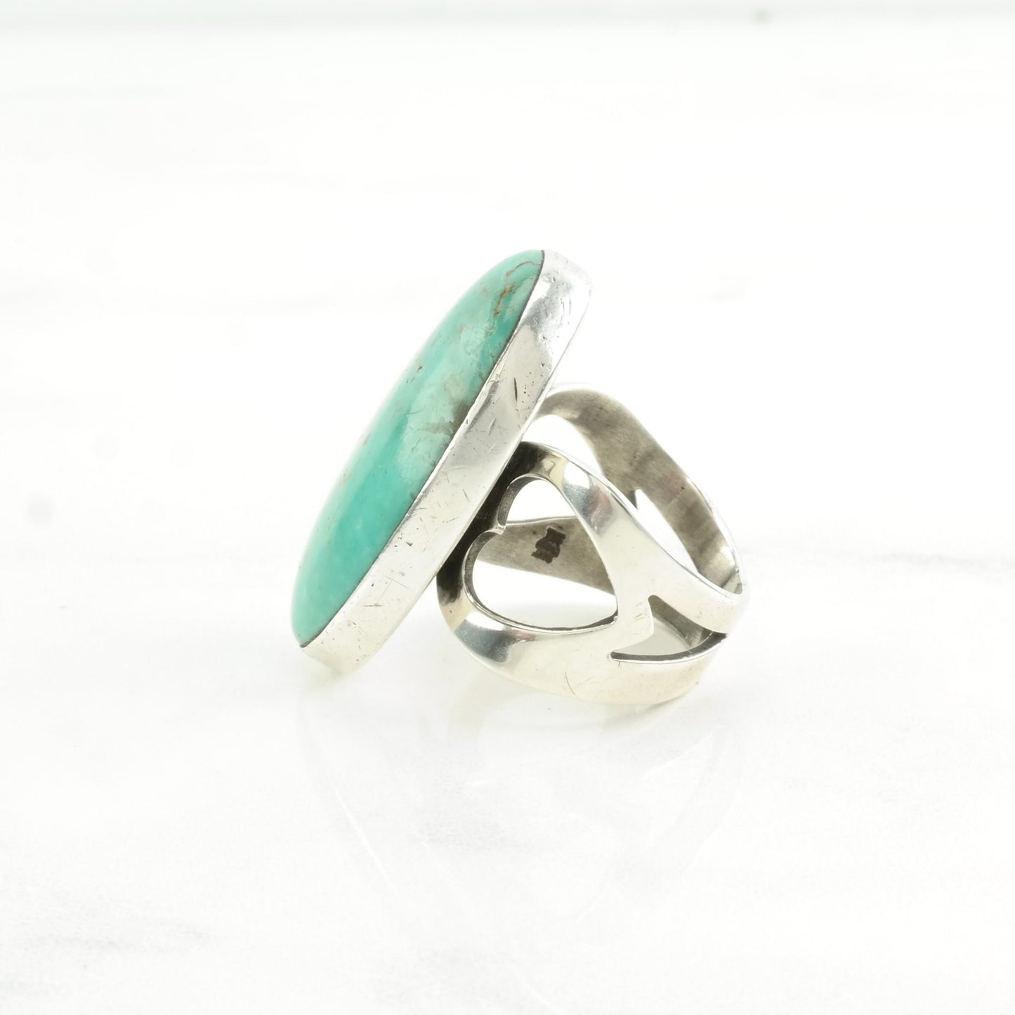 DTR Silver Ring Turquoise Large Sterling Blue Size 7