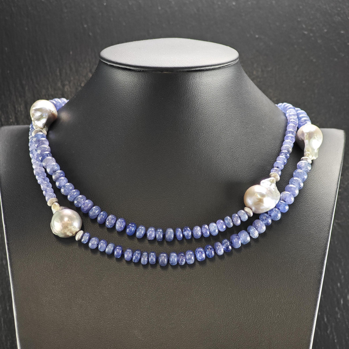 Blue Tanzanite Pearl Beaded Necklace Sterling Silver N2781