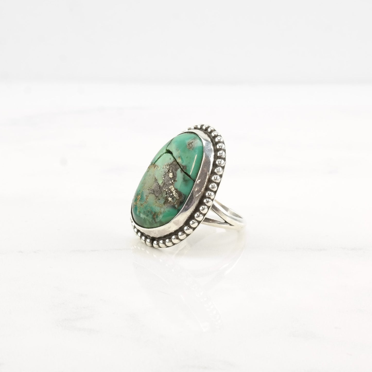 Native American Silver Ring Cracked Turquoise Sterling Size 8 1/2