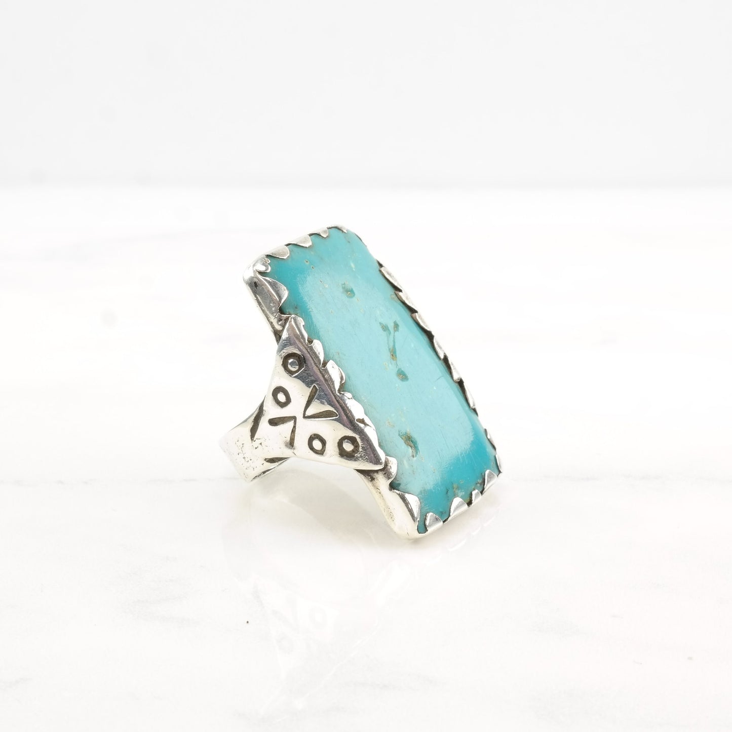 Southwest Silver Ring Turquoise Rectangle Large Sterling Size 11