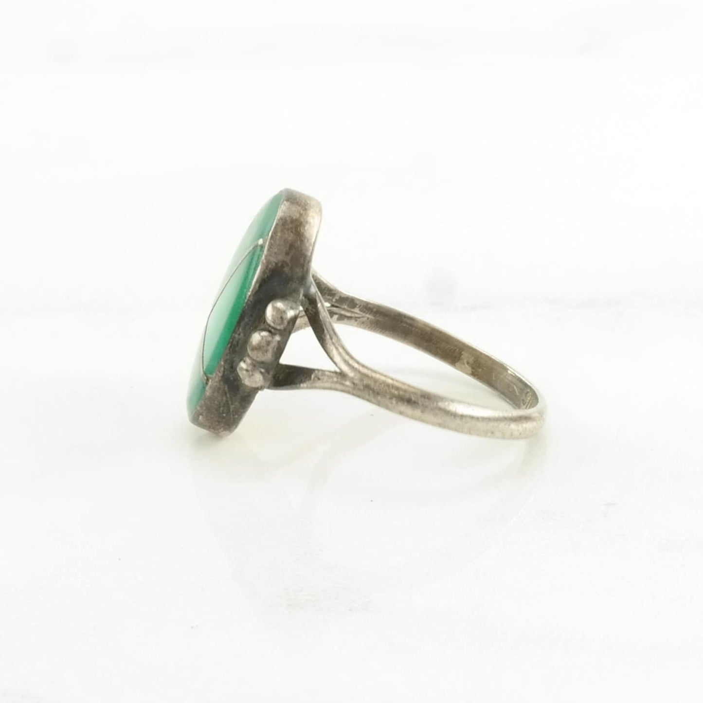 Historic, Native American Silver Ring Turquoise Inlay Sterling Green Size 5 3/4