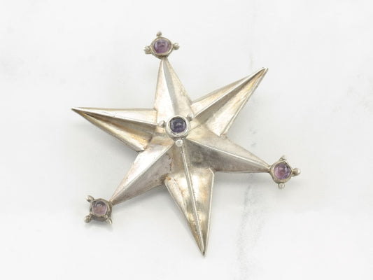 Spratling Taxco Silver Brooch 6 point Star Amethyst Sterling