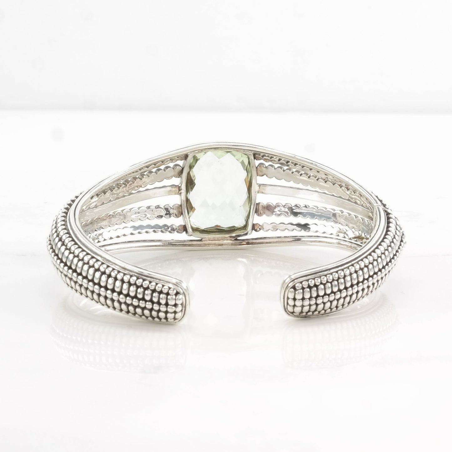 Vintage Lagos Sterling Silver Cuff Bracelet Green Prasiolite 18k Gold Accent