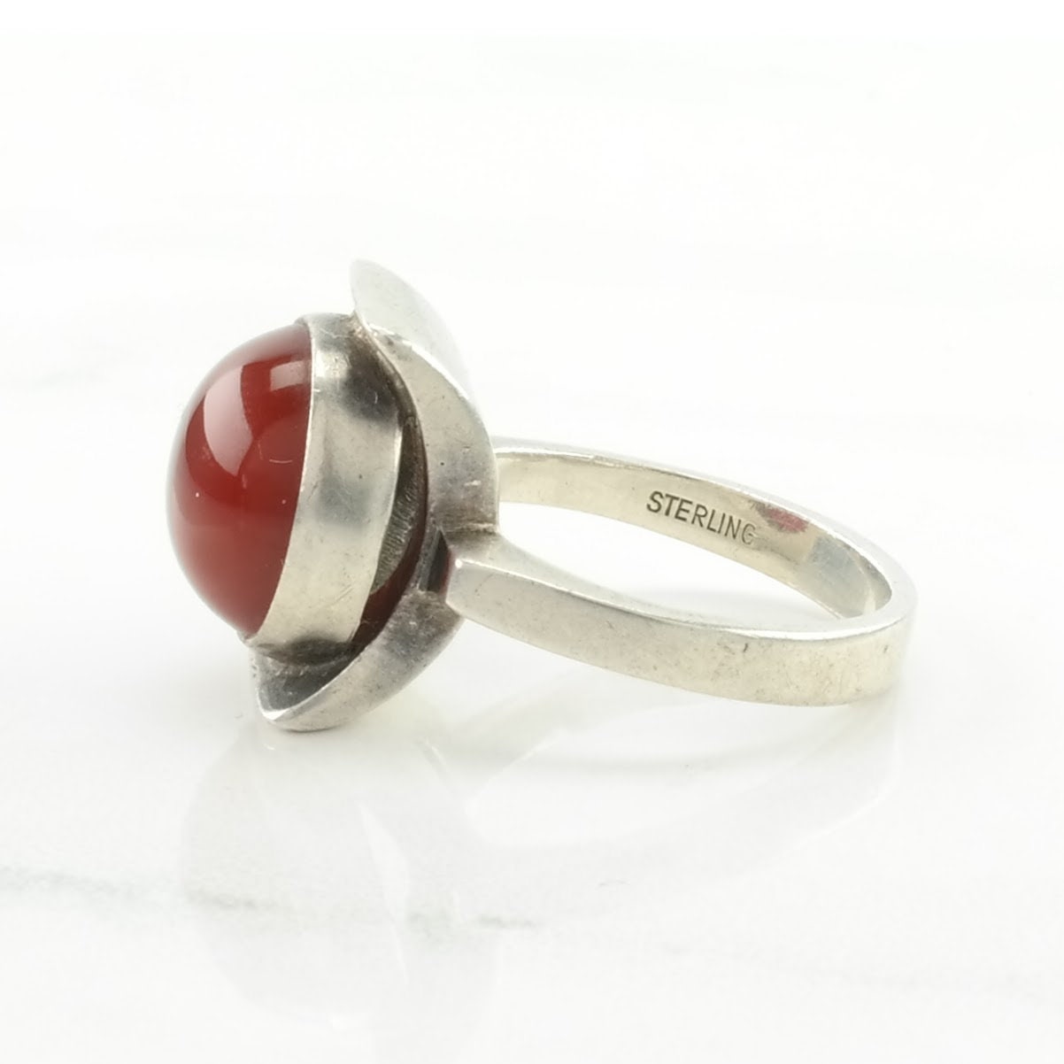 Germany Silver Ring Carnelian Solitaire, Mid Century Sterling Red Size 6 1/2