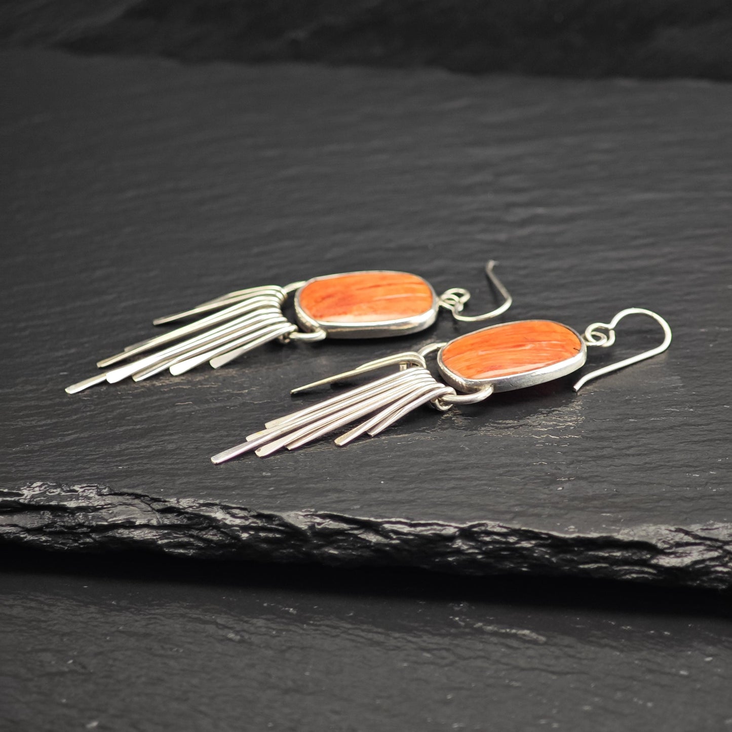 Orange Spiny Oyster Dangle Sterling Silver Earrings ER3114