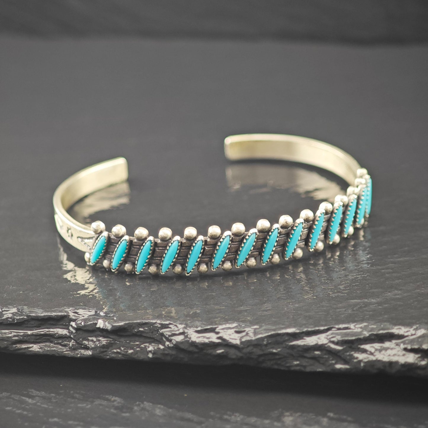 Sterling Silver Fred Harvey Era Block Turquoise Cluster Cuff Bracelet