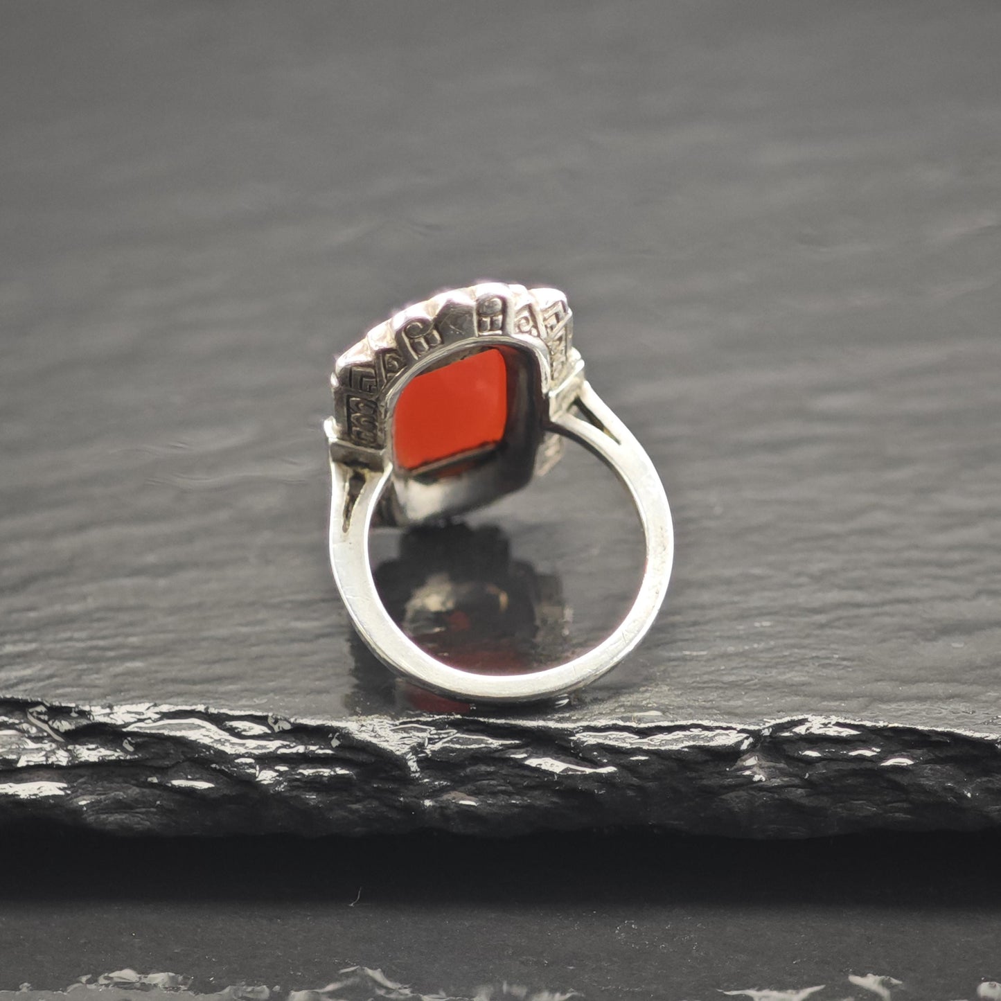 Art Deco Carnelian Sterling Silver Ring Sz 5 3/4 R6755