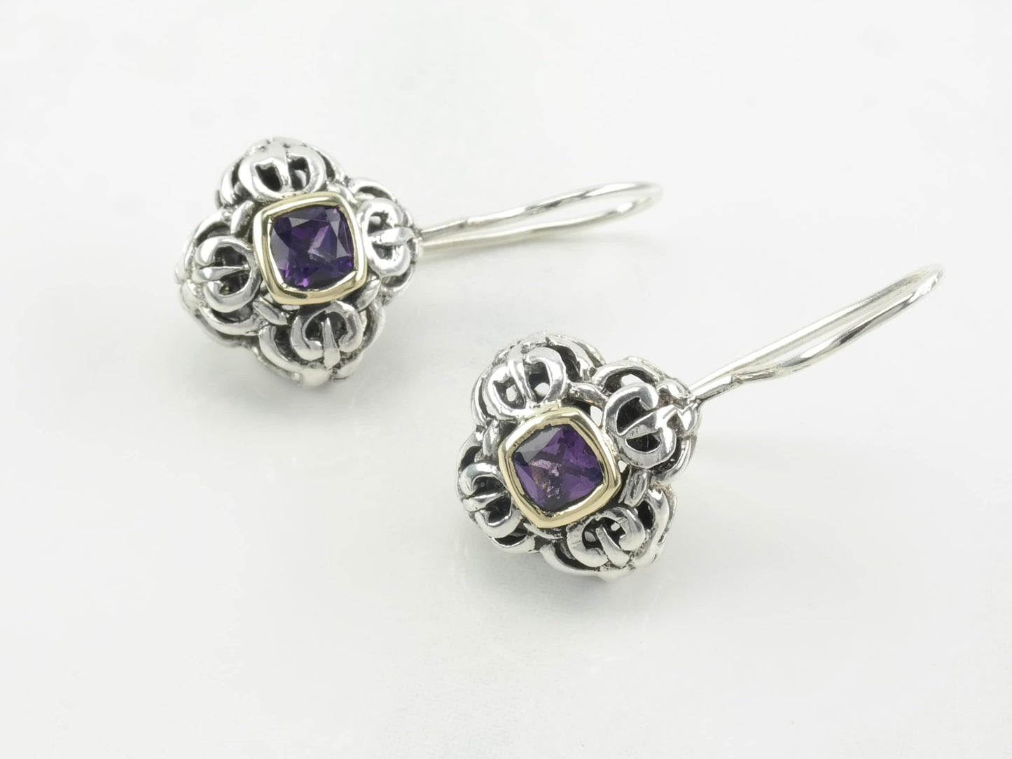 Sterling Silver Amethyst 14k Gold Accent Earrings Fish Hooks