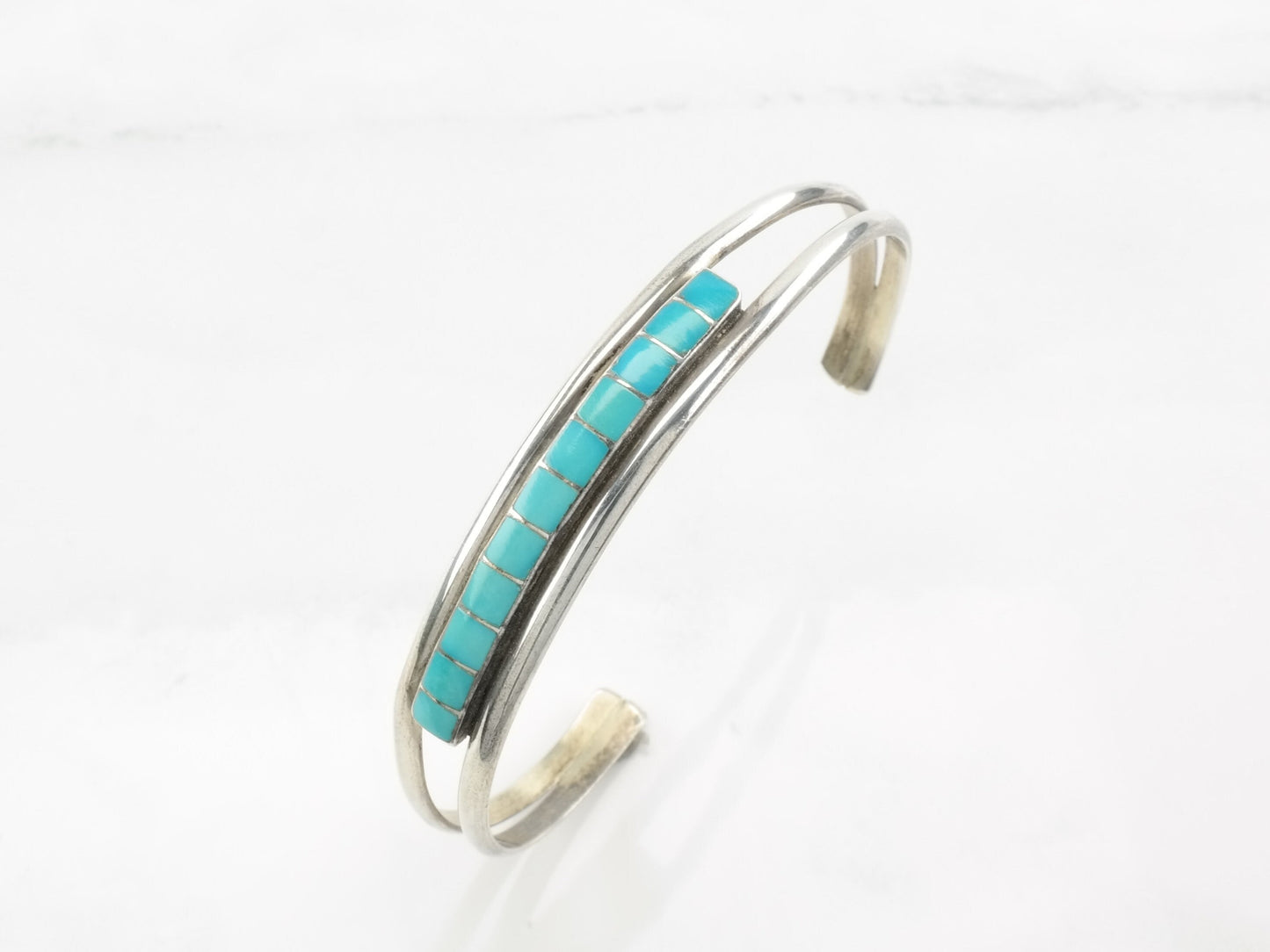 Cuff Bracelet Blue Turquoise Minimalist Sterling Silver