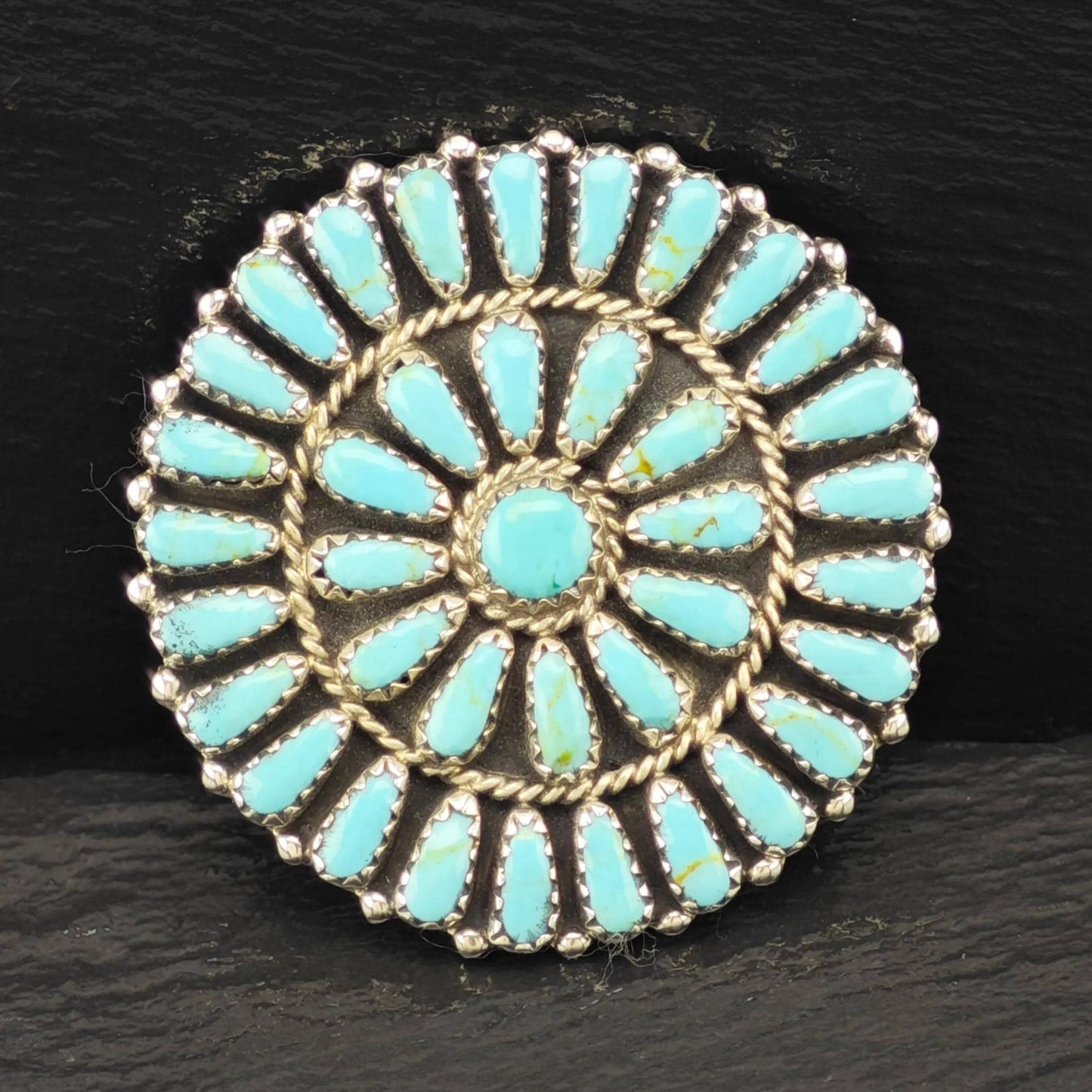 Vintage Southwest Sterling Silver Brooch Cluster, Blue Block Turquoise