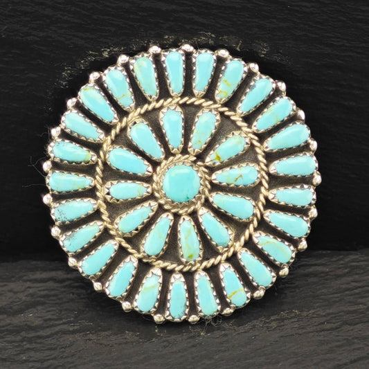 Vintage Southwest Sterling Silver Brooch Cluster, Blue Block Turquoise