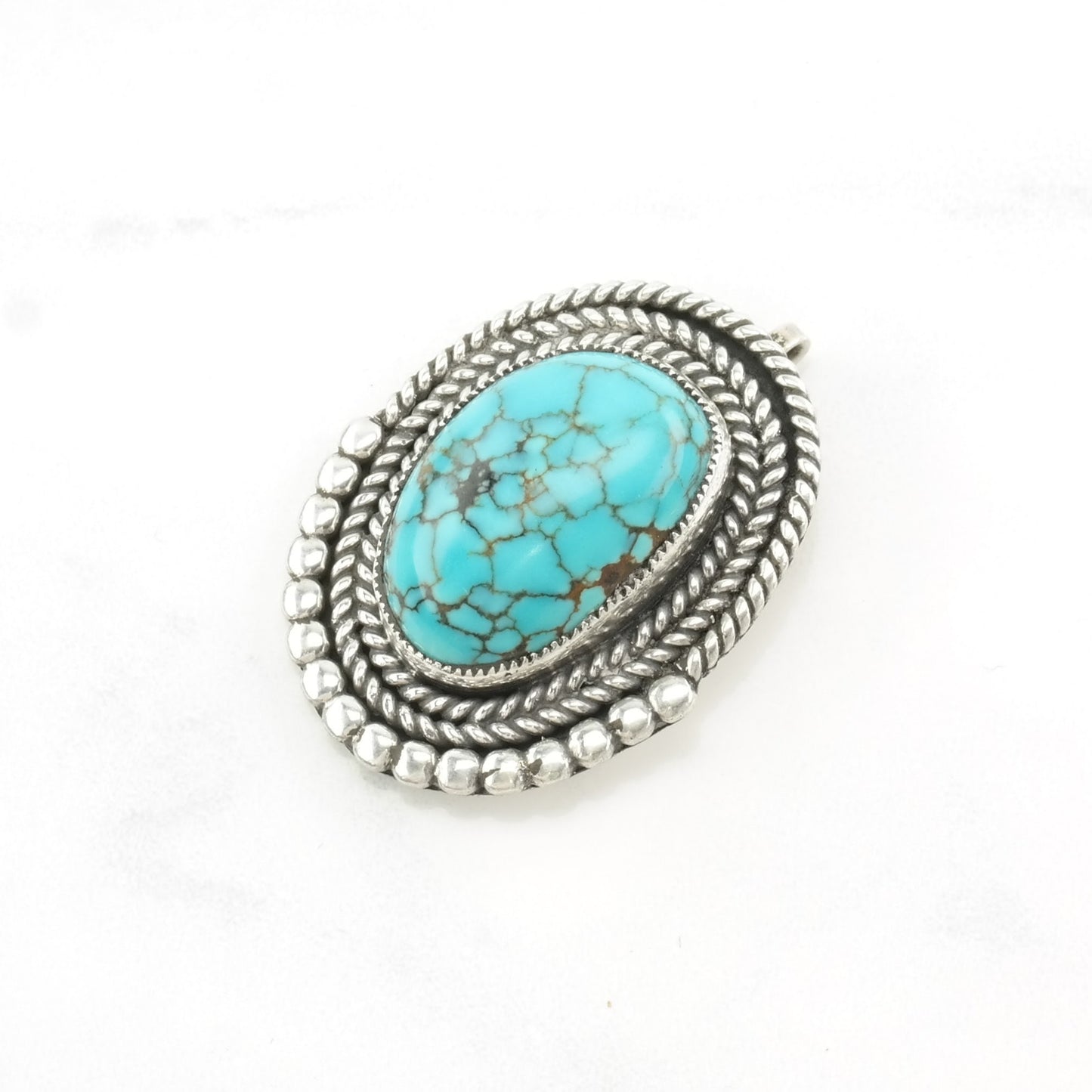 Native American Turquoise, Spiderweb Rope Sterling Silver Pendant