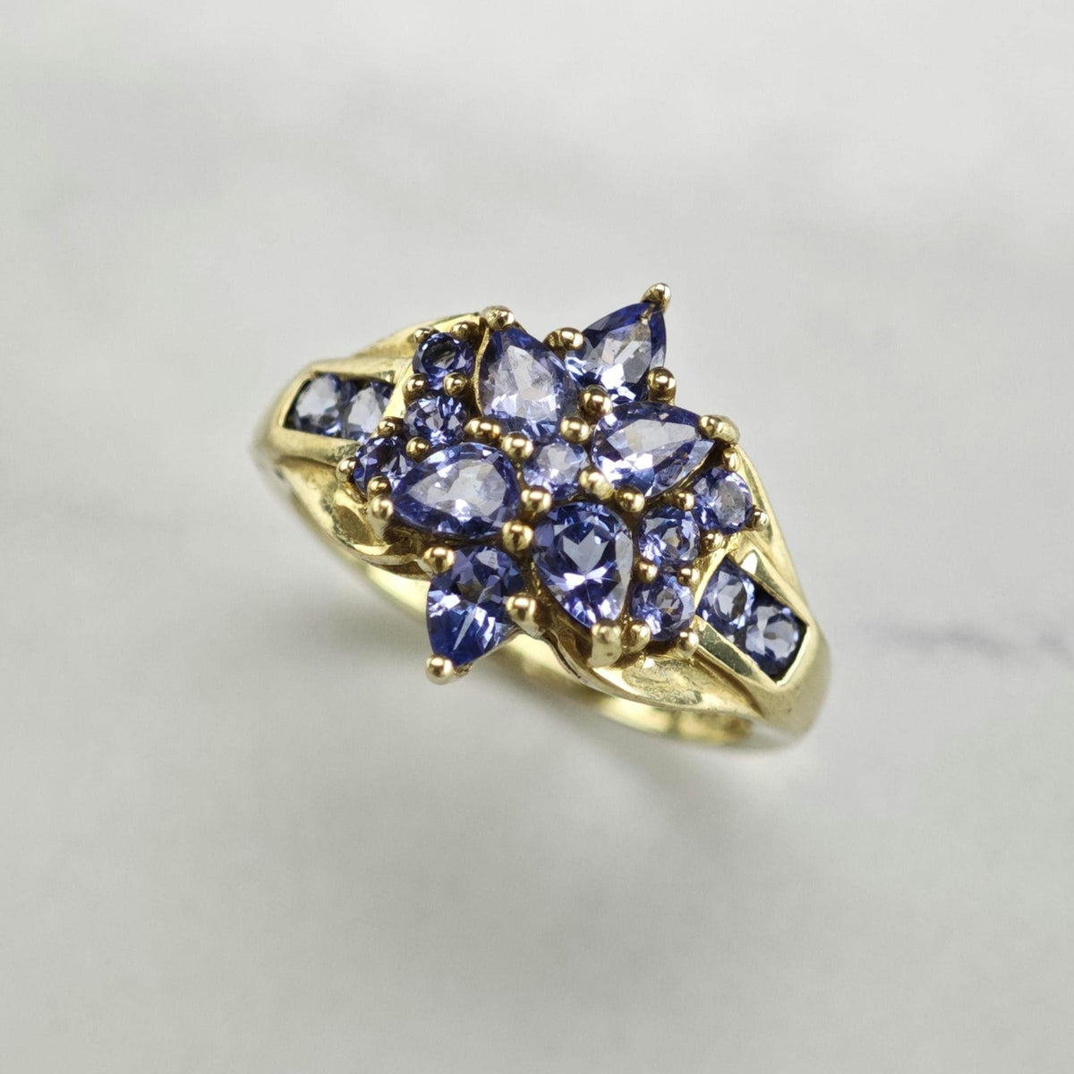 Tanzanite Cluster 10K Gold Ring Sz 6 3/4 R6780