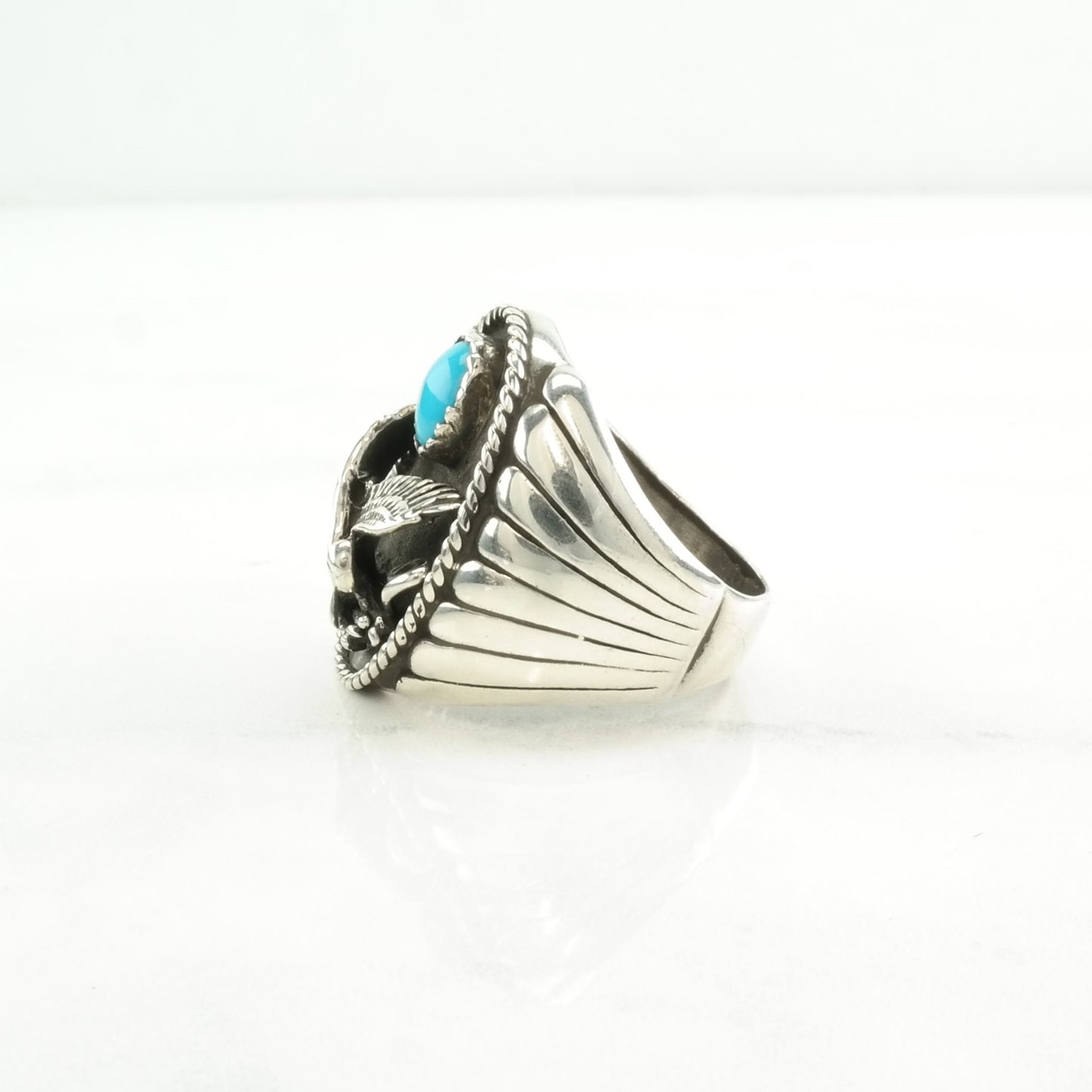 Vintage Turquoise Eagle Silver Ring Sterling Blue Size 11