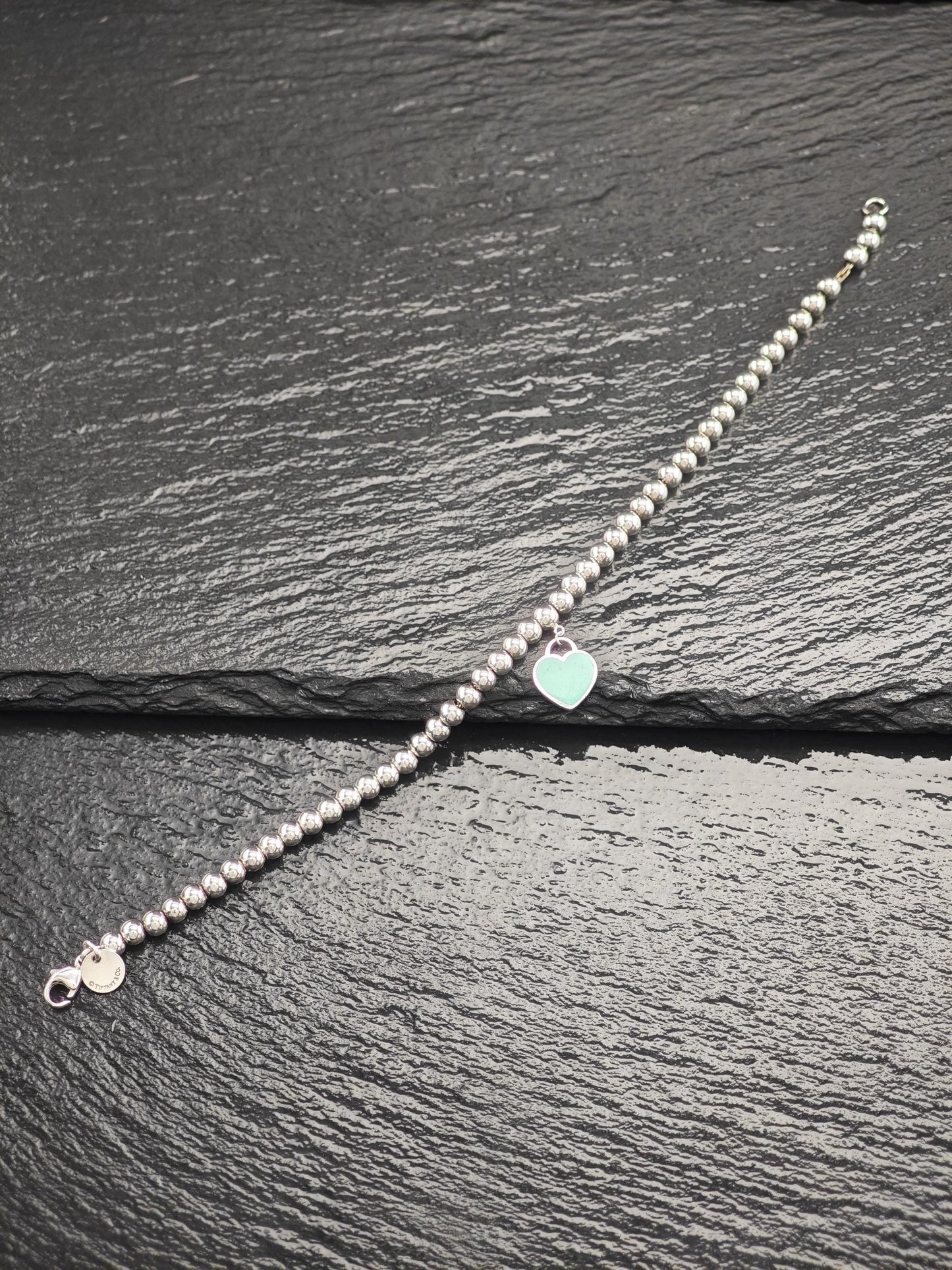 Vintage Tiffany & Co. Teal Heart Charm Bracelet Sterling Silver