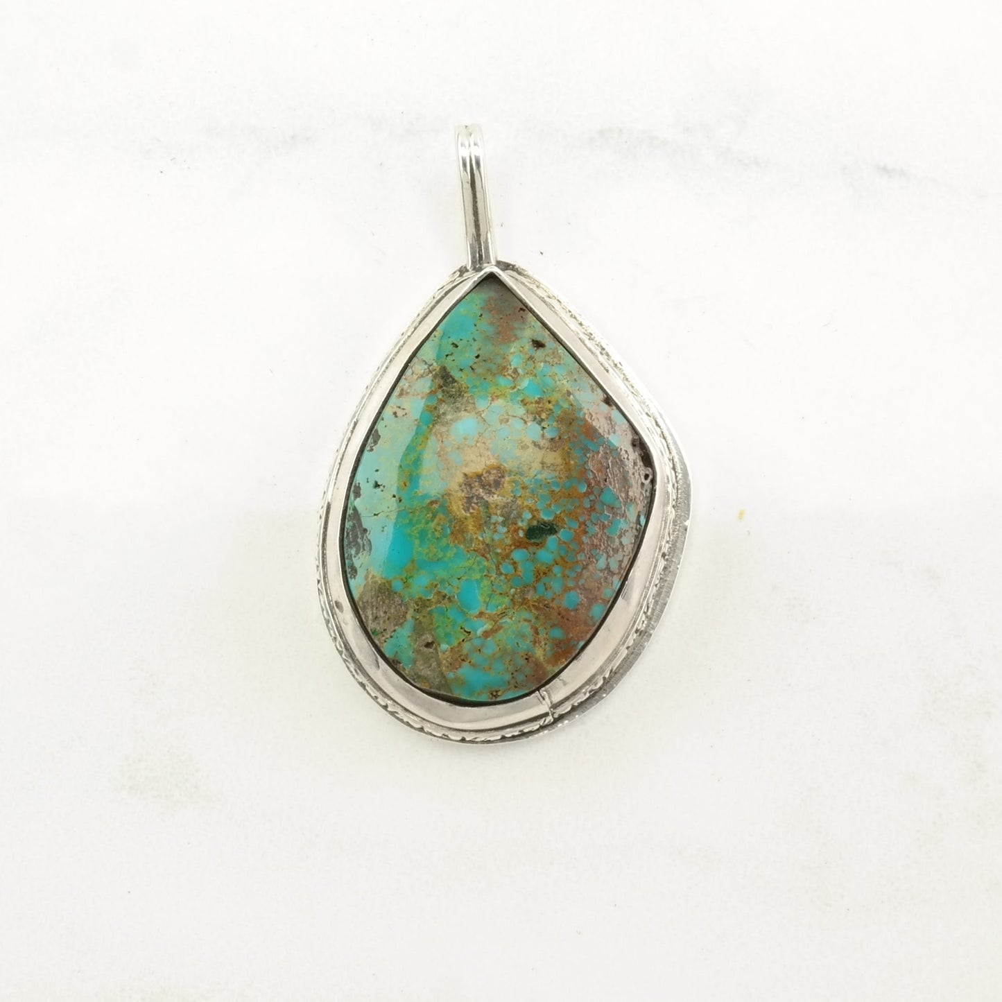 Vintage Southwest Turquoise Heavy Matrix Sterling Silver Pendant