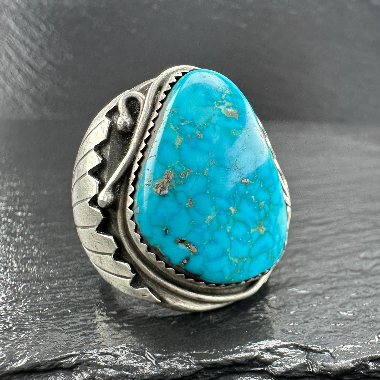 Lg Turquoise Ring Native Waterweb Design Sterling Silver R5791